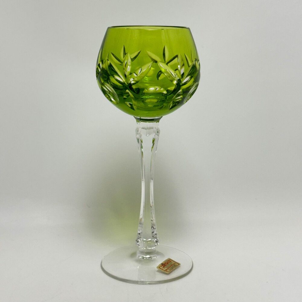 Vintage Joska Bleikristall Emerald Green Cut Crystal Hock Wine Glass